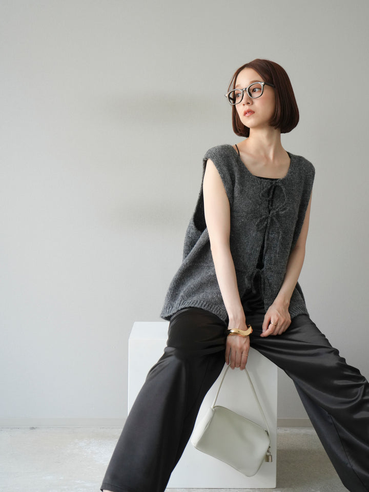 [予約]フロントスリットリボンニットベスト/グレー