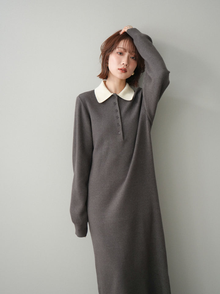 [SET]配色ポロニットワンピース+配色ポロニットワンピース(2set)