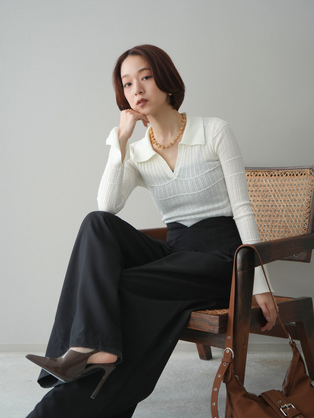 [予約]シアーリブスキッパーニットトップス/ivory