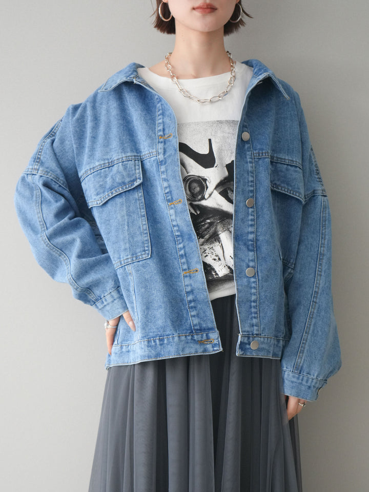 [SET]ルーズシルエットデニムジャケット+チュールボリュームスカート(2set)
