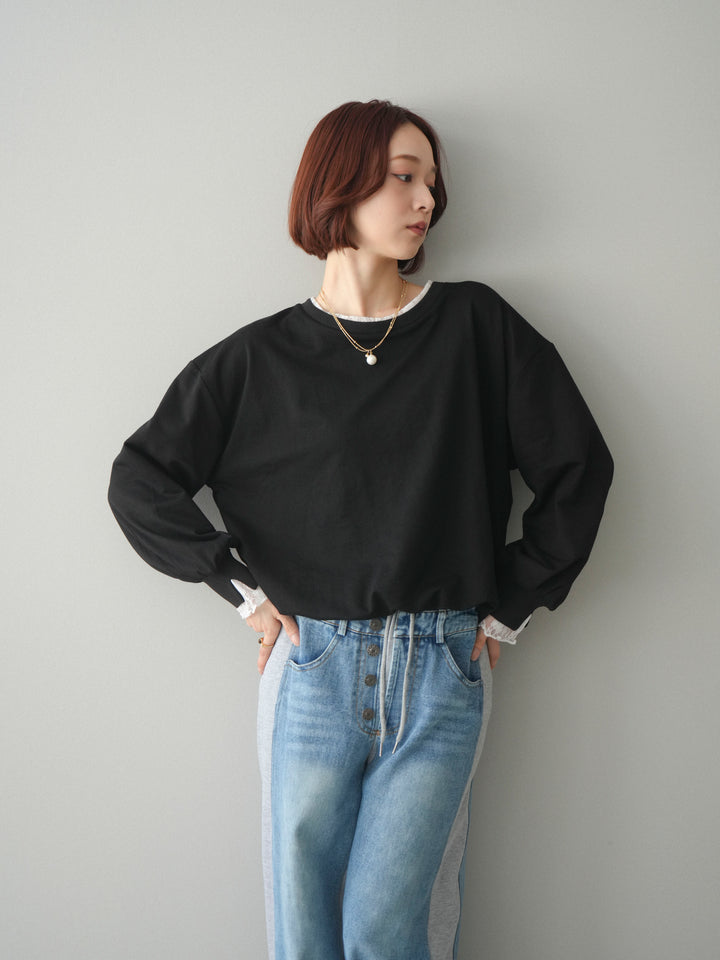 [予約]袖レースカットバルーンプルオーバー/black