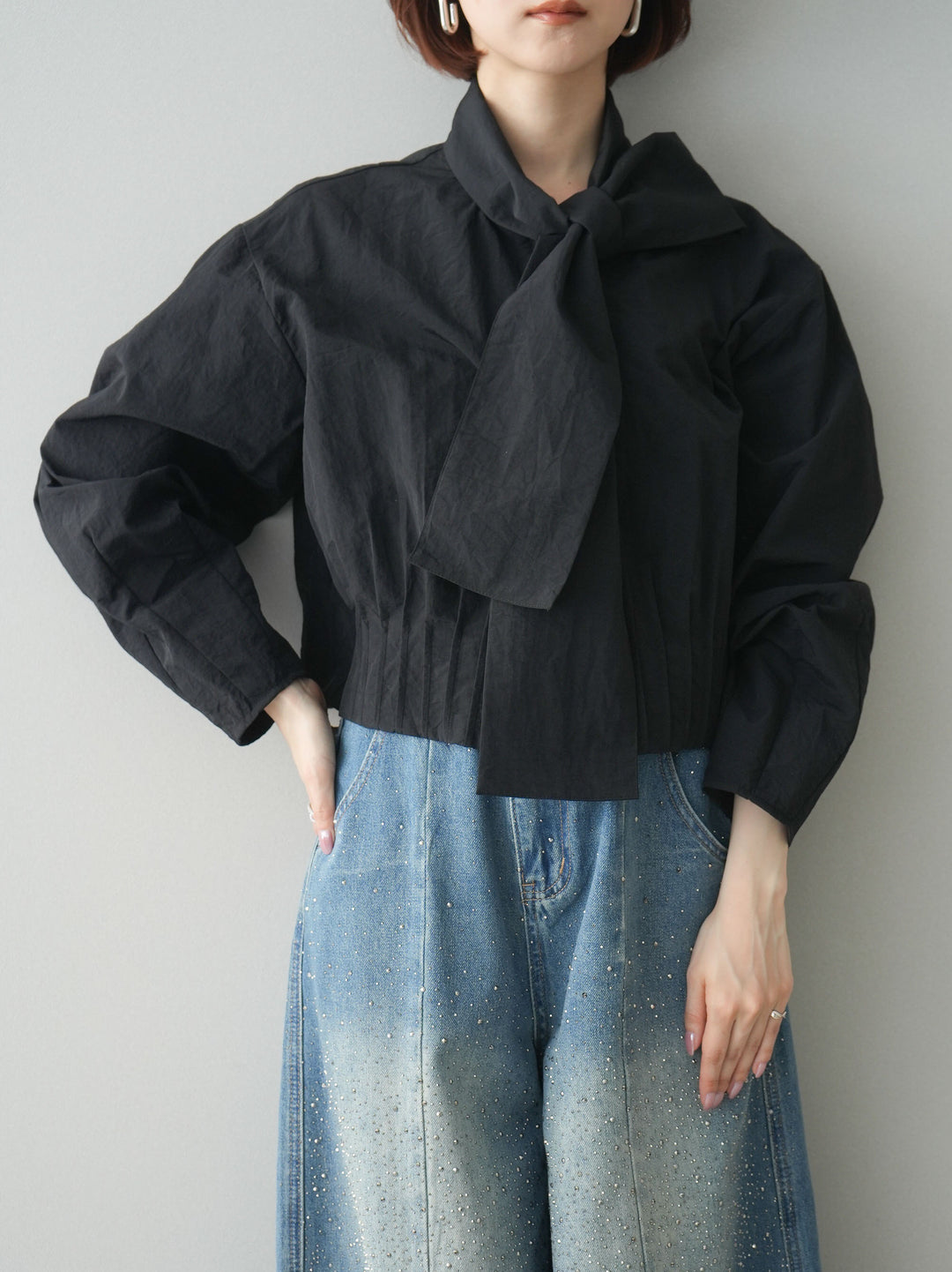 [SET]ボウタイ裾プリーツライトジャケット+ボウタイ裾プリーツライトジャケット(2set)