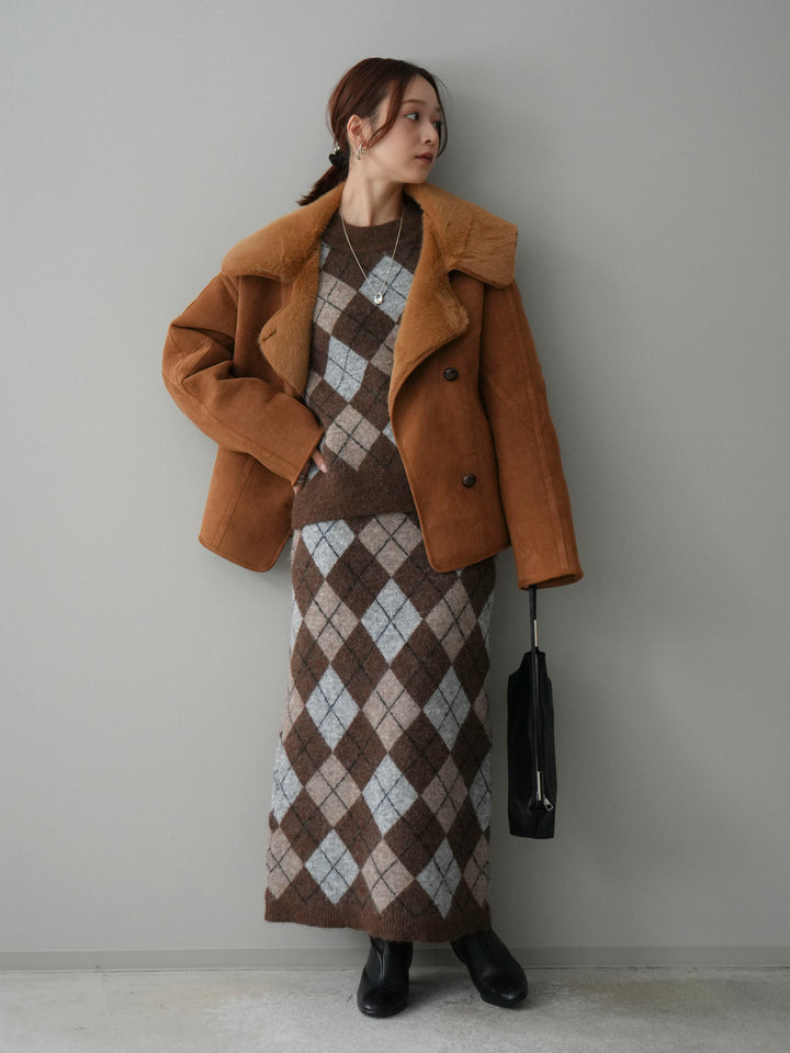 [SET]アーガイルニットプルオーバー&ロングスカートSET UP(2set)