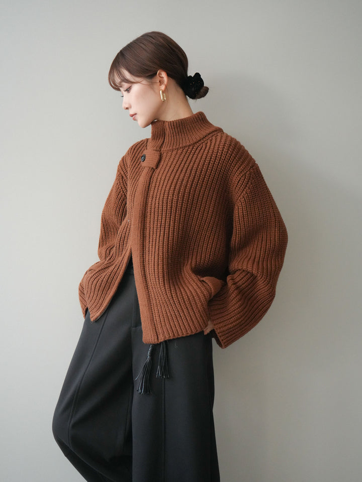 [SET]畦編みボトルネックZIPニットカーディガン+畦編みボトルネックZIPニットカーディガン(2set)