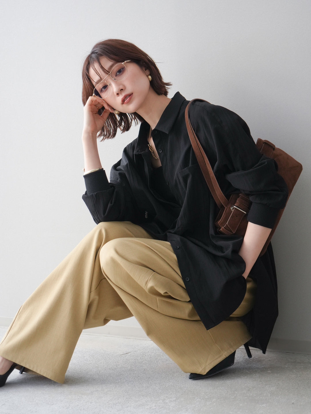 [予約]リブカフスアシンメトリーZIPデザインオーバーシャツ/black
