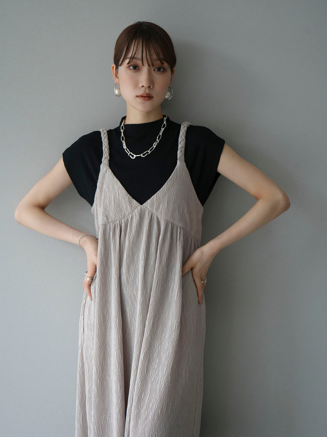 Willow braided string camisole dress/greige