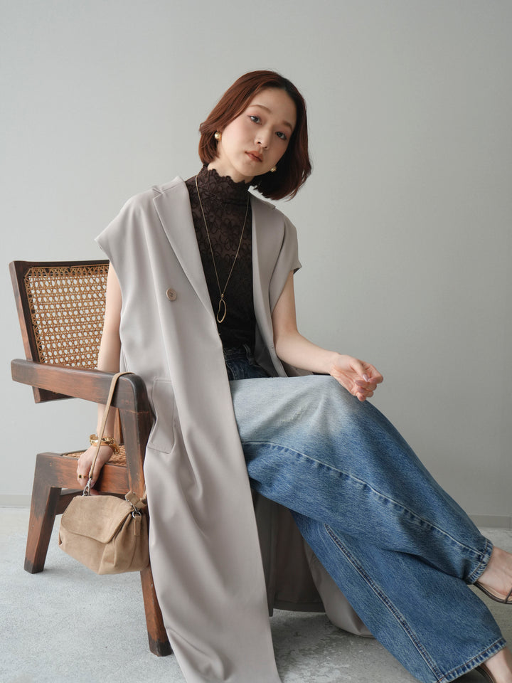 [予約]フレンチスリーブロングジレ/greige