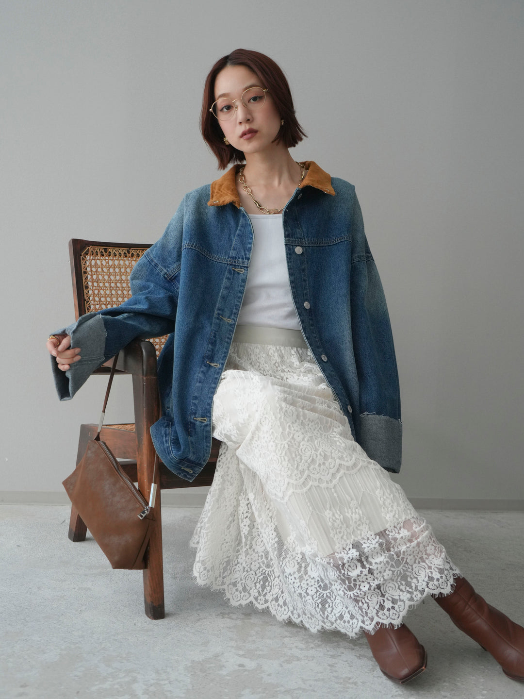 [予約]コーデュロイ×デニムミドルジャケット/blue