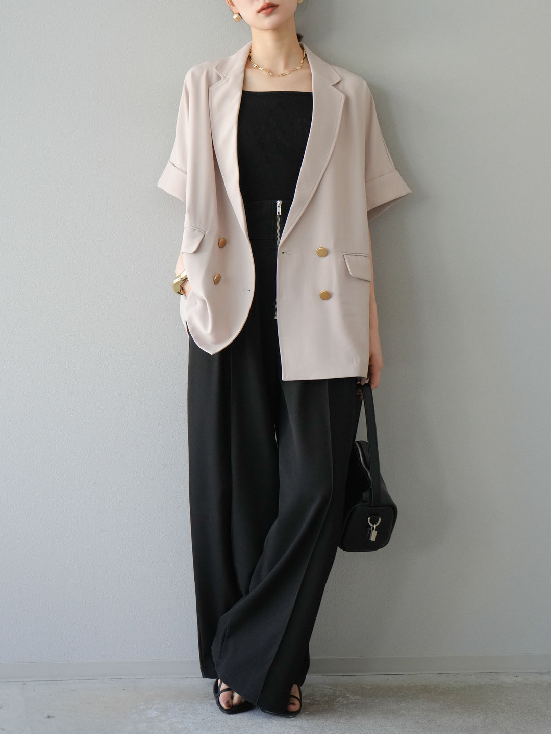 [預購] 金色扣款半身外套/米色