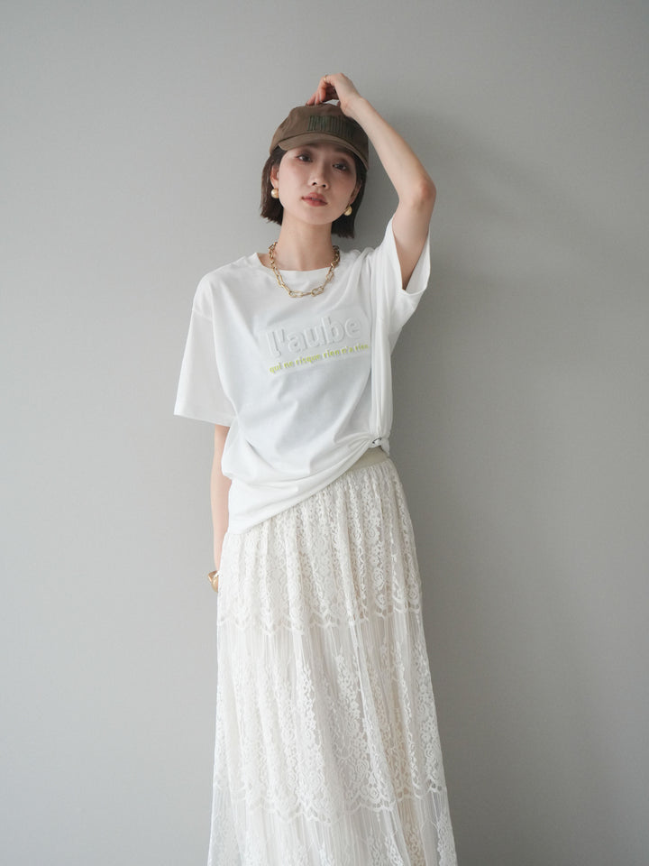[SET]エンボスロゴTEE+裏プリーツ総レースロングスカート(2set)