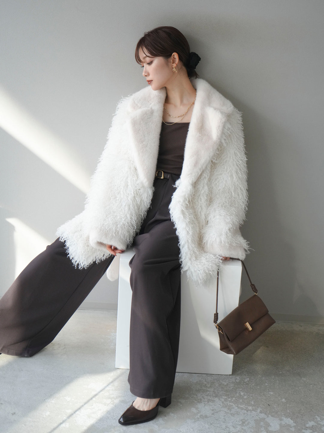 [予約]異素材ファー×ムートンコート/ivory