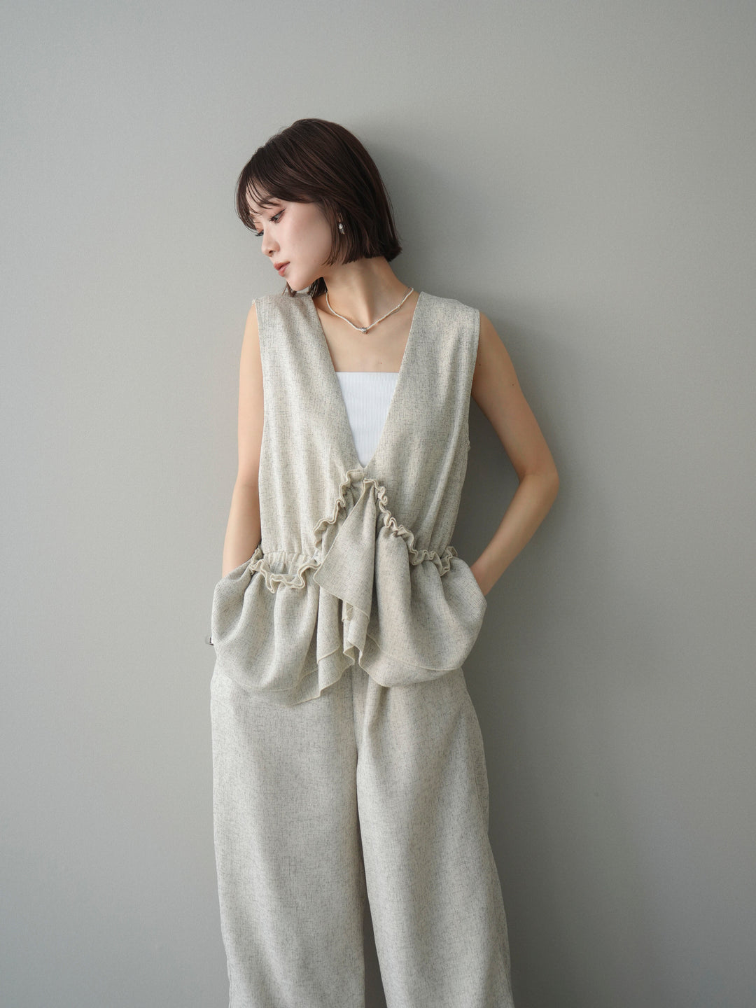 [SET]3WAYミックスツイードギャザーオールインワン+選べるアクセセット(2set)