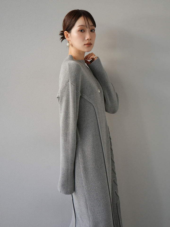 [SET] 不對稱繫帶高領針織連身裙 + 可選飾品套裝 (2套)