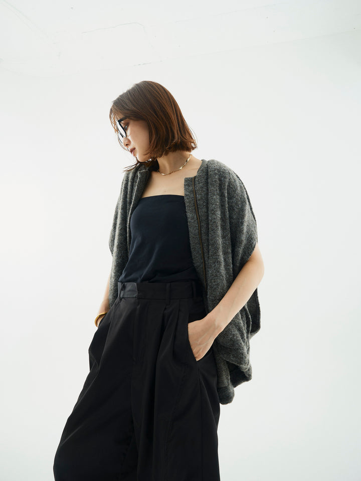 【Allure】[SET]ウール混コクーンブルゾン+タフタワイドカーブパンツ(2set)