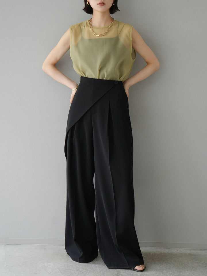 [SET] Organza sleeveless top + wrap wide pants (2set)