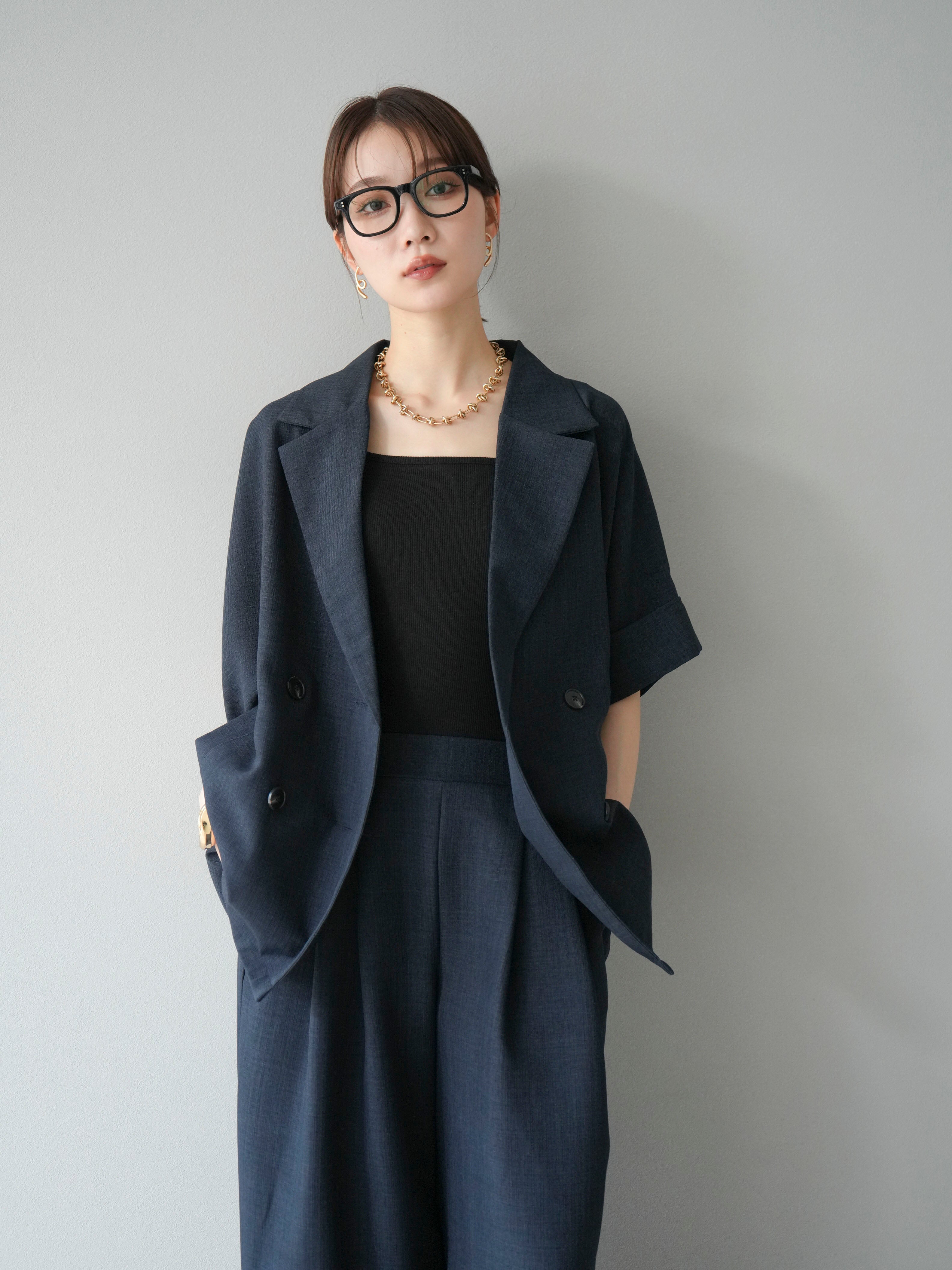 SET]リネンライクハーフテーラードジャケット+リネンライクイージー