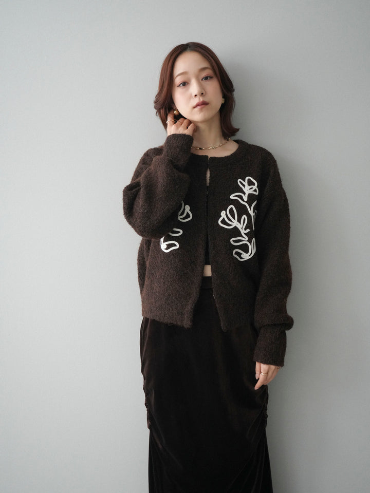 [SET]テープ刺繍ホック開きブークレニットカーディガン+選べるアクセセット(2set)