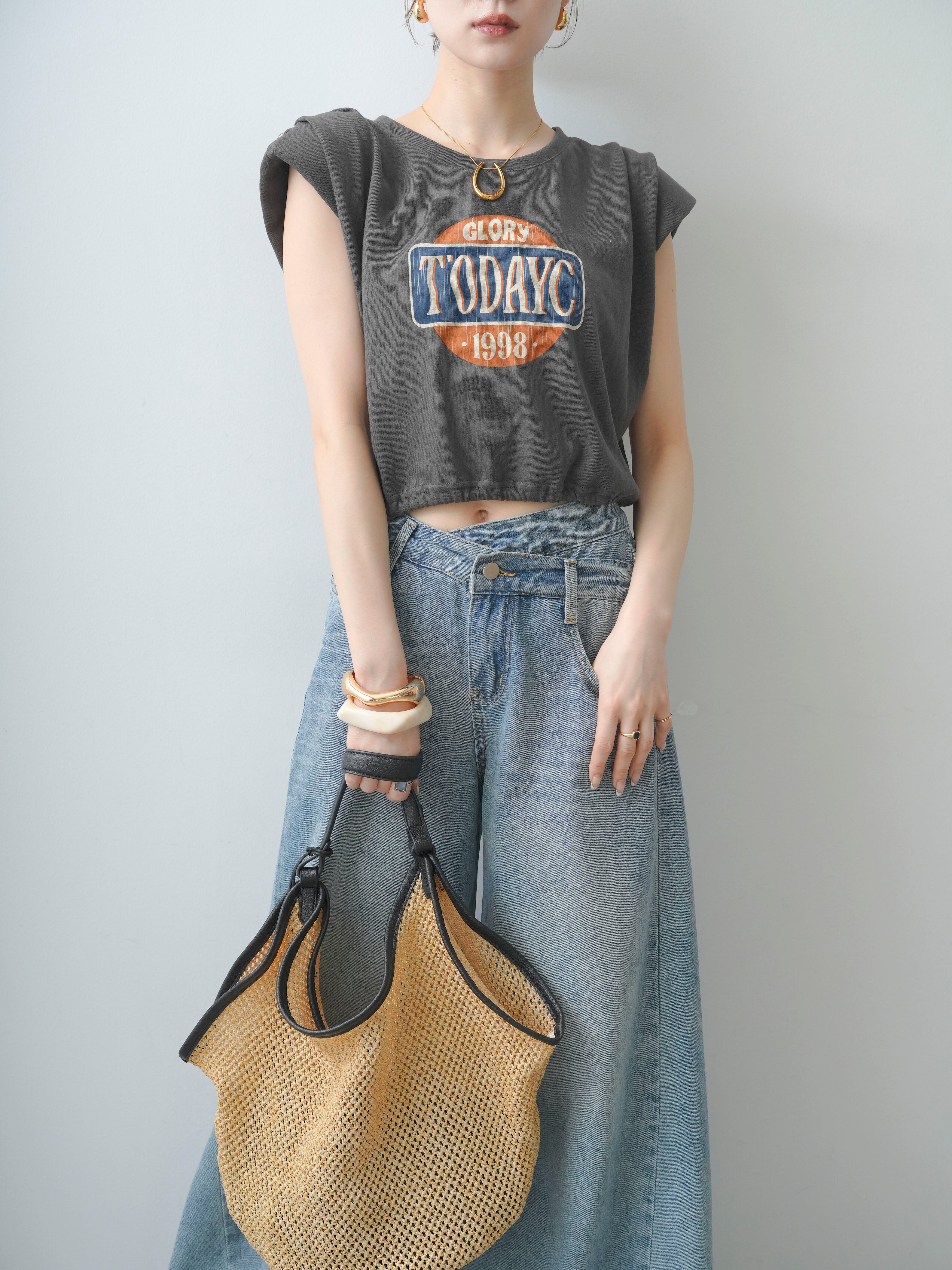 SET]ヴィンテージロゴドロストTEE+アシンメトリーウエストワイドデニム
