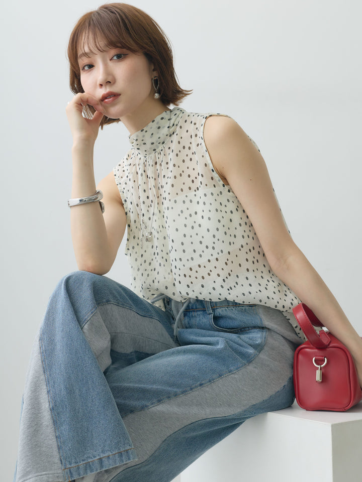 [予約]シアードットホルターネックブラウス/white