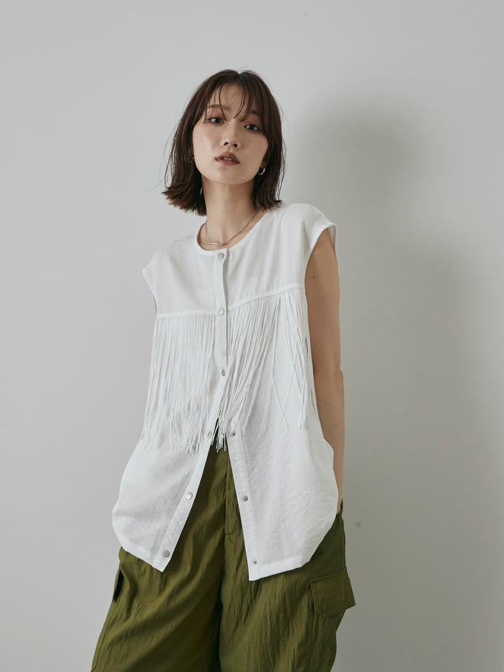 [予約]フリンジノースリブラウス/オフ