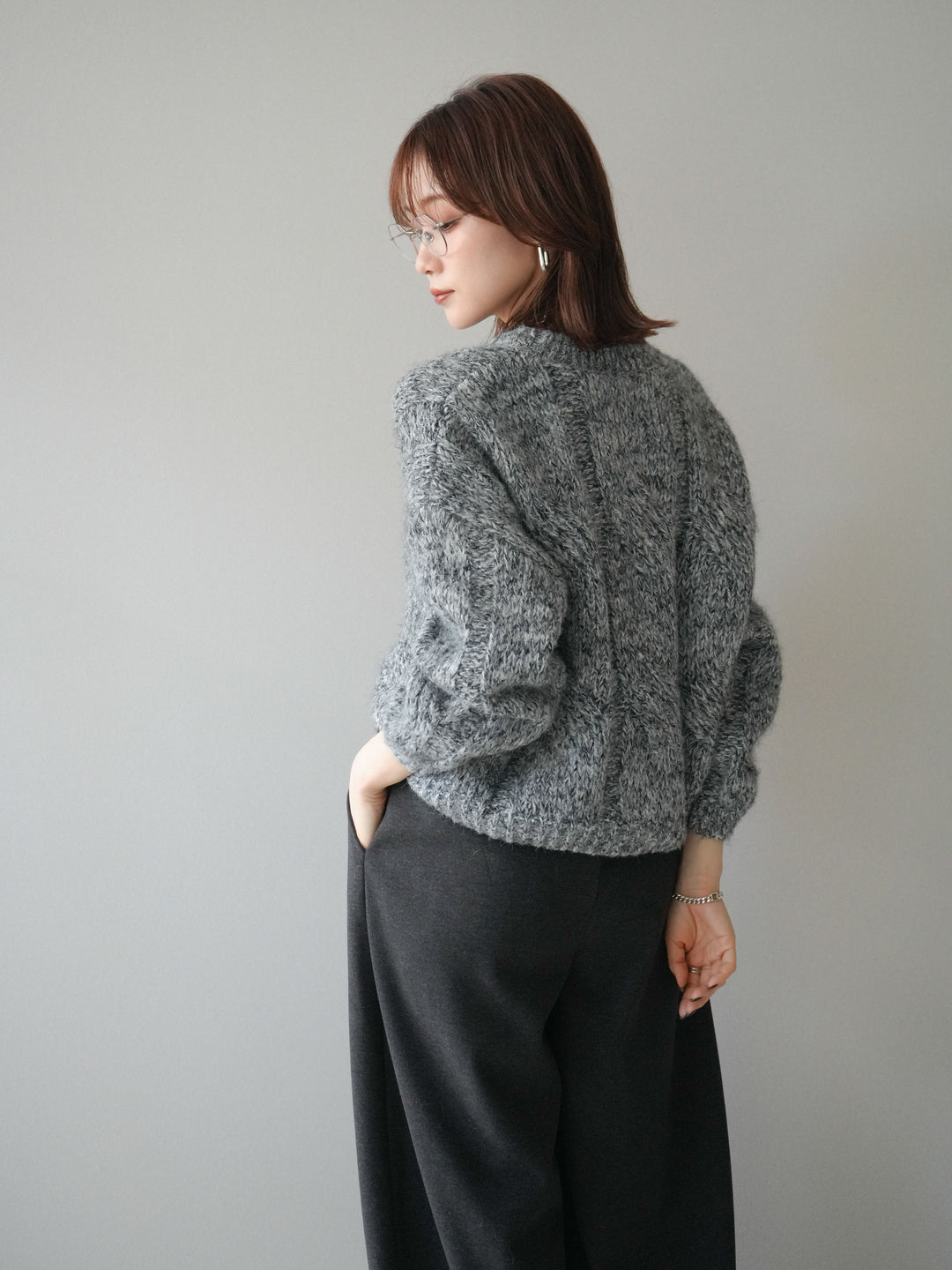 [予約]ワイドケーブルミックスニットプルオーバー/gray