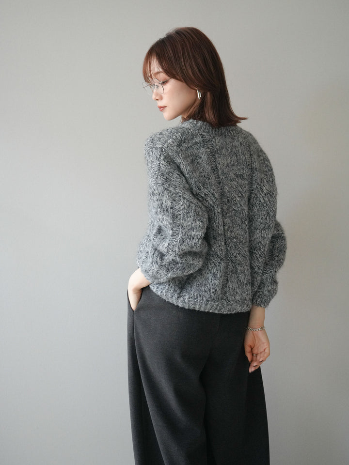 [予約]ワイドケーブルミックスニットプルオーバー/gray