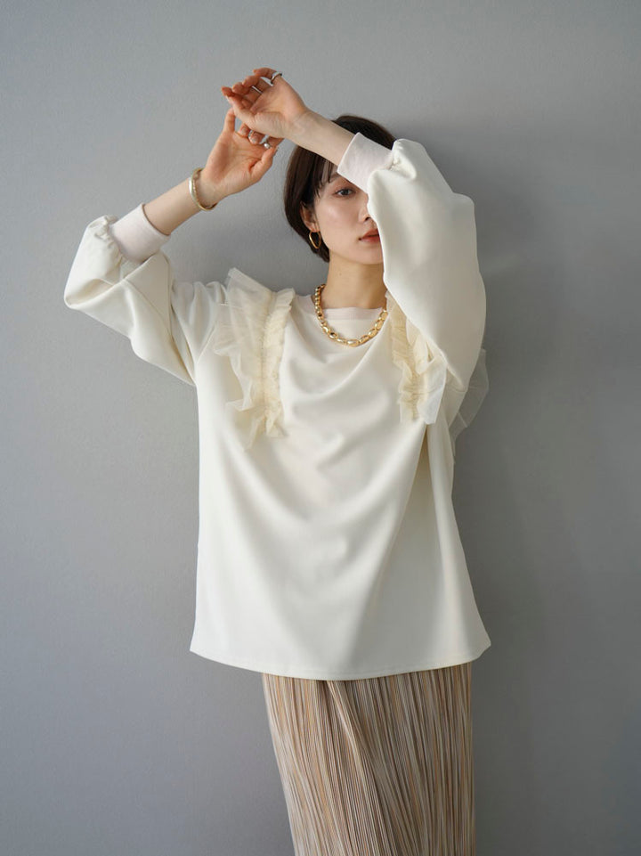 [Pre-order] Tulle shoulder cut georgette pullover/ivory