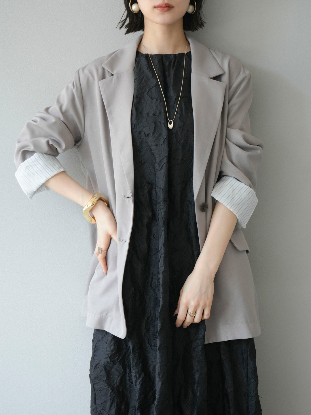 【預購】提花掛脖洋裝/黑色