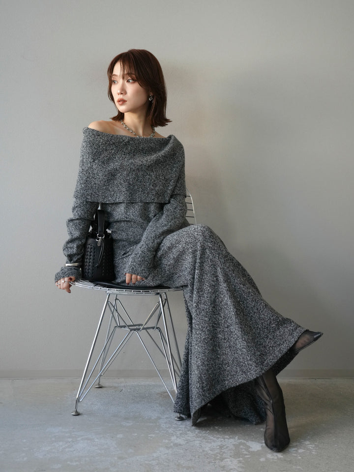 [予約]ミックスヤーンオフショルニットプルオーバー/ブラック