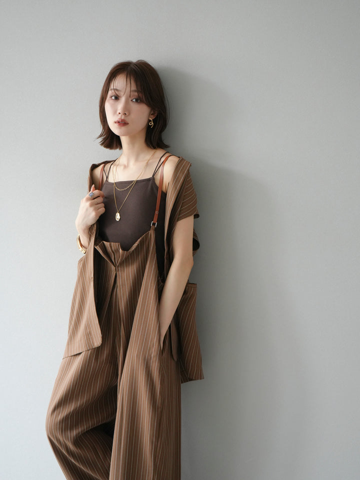 [SET]ヘリンボーンストライプジレ+ヘリンボーンストライプサロペット(2set)