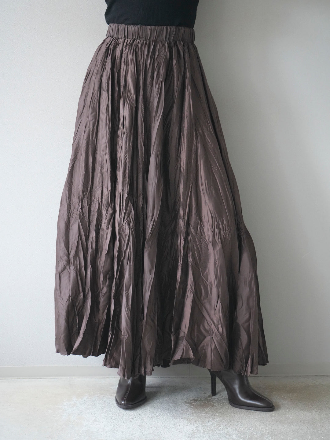 [予約]ワッシャープリーツロングスカート/brown