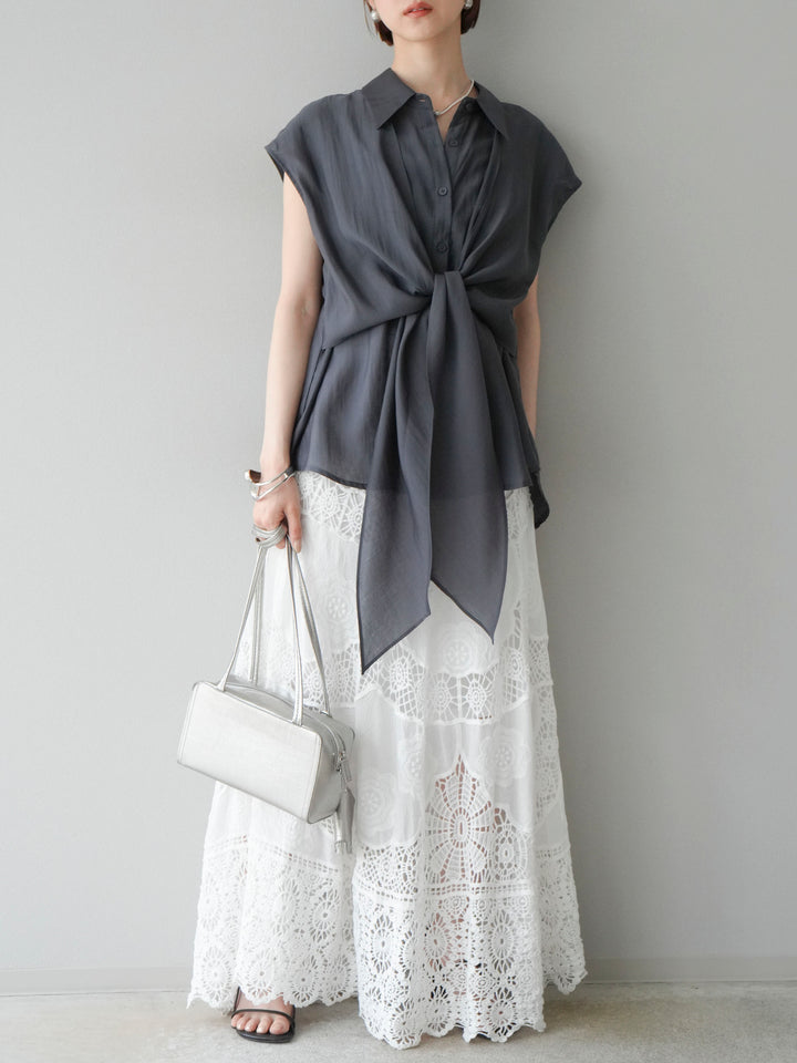 [予約]フロントタイシアーブラウス/チャコール