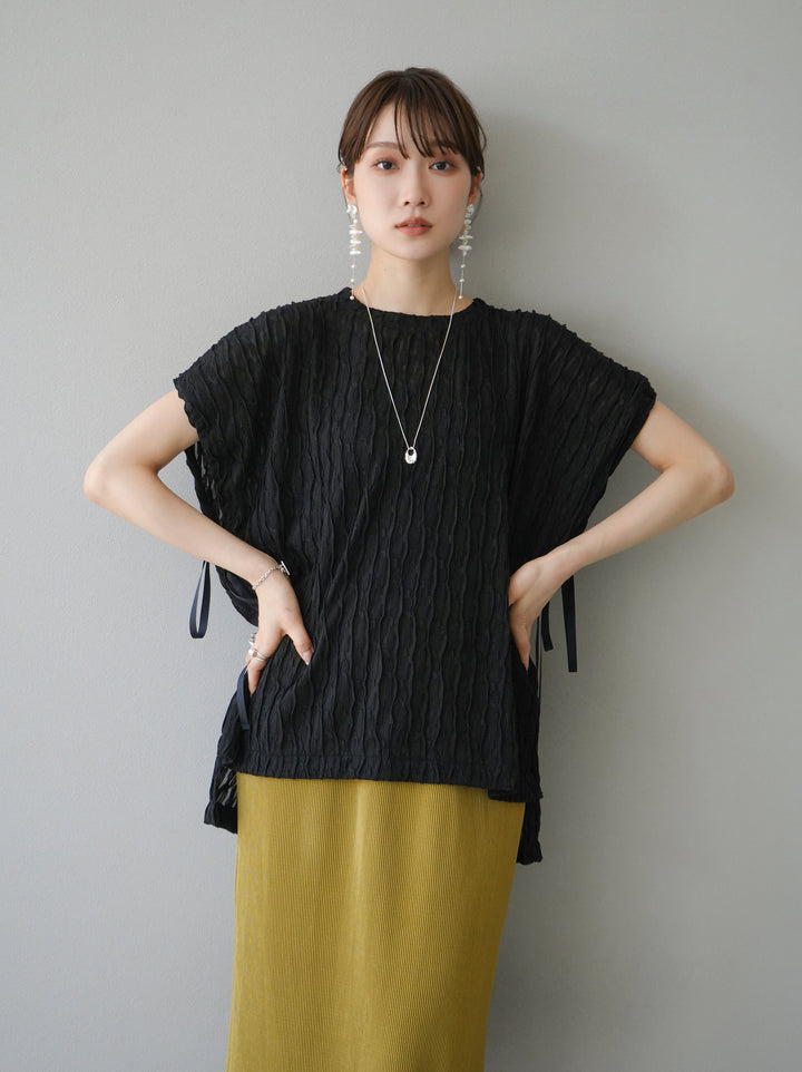 [Pre-order] Arm shirring sheer design mellow pullover/black