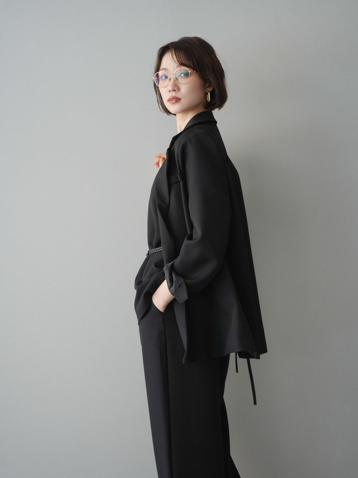 [SET]ベルト付ノースリーブトップス＆ワイドパンツSETUP+バックスリットデザインジャケット(2set)