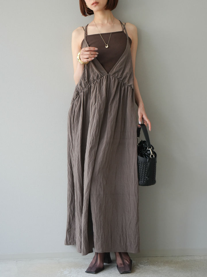 [予約]シボ加工シャイニーキャミワンピース/ブラウン