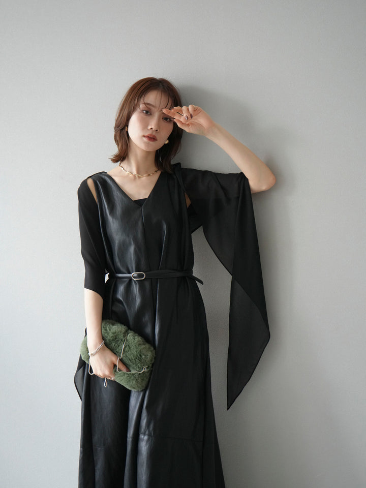 [予約]レザーAラインワンピース/ブラック