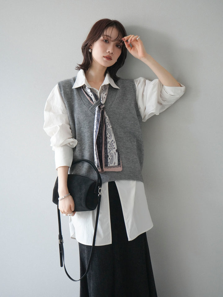 [予約]スカーフ付きニットベスト/gray