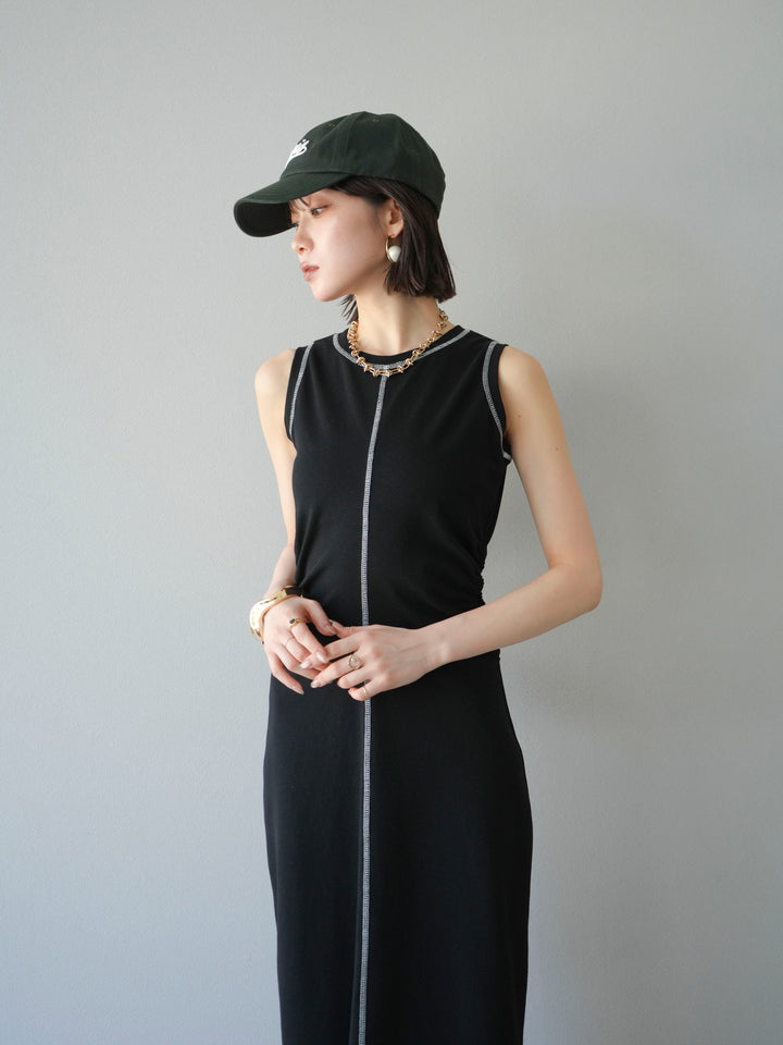 [予約]ウエストオープンステッチカットワンピース/ブラック