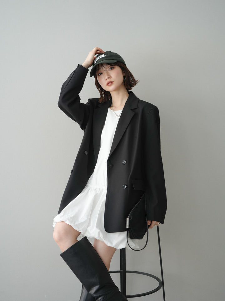 [SET]ノースリバルーンミニワンピース+ダブルブレストオーバージャケット(2set)