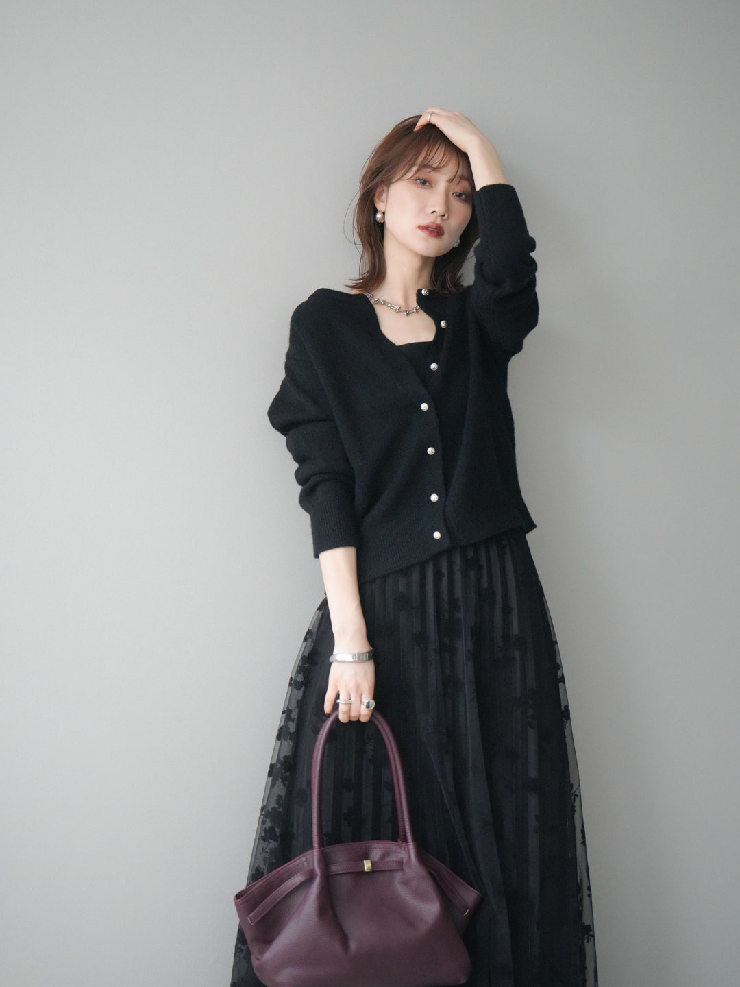 [予約]アンティークボタンニットカーディガン/black