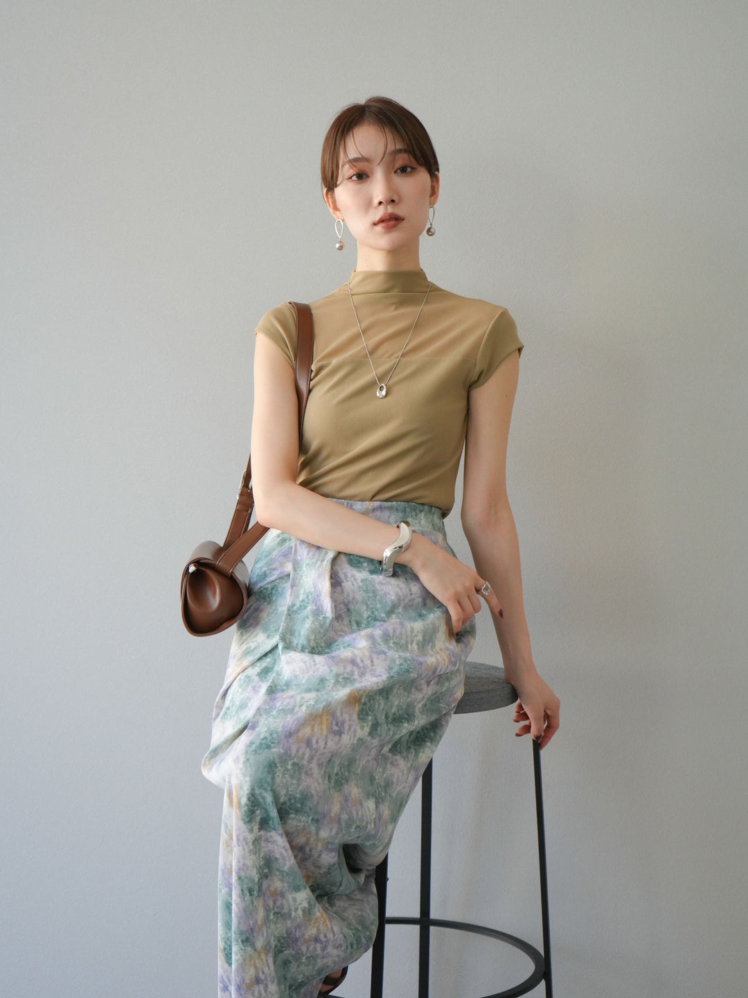 [予約]シアー切替ストレッチトップス/ベージュ