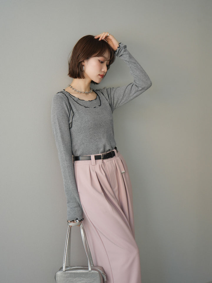 [予約]バイカラーメローアンサンブルシアーニットトップス/gray
