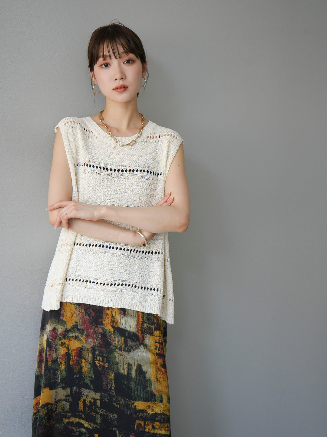 [Pre-order] Nuanced Pattern Back Cross Camisole Dress/Yellow