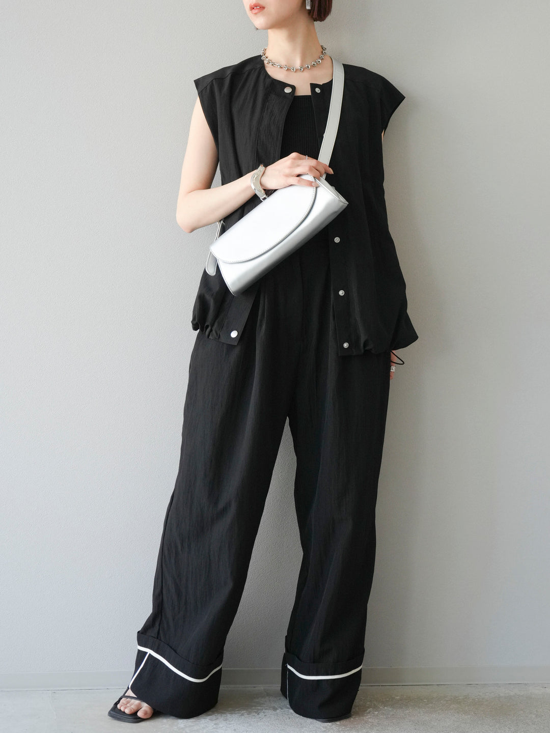 [予約]リネンライクドロストバルーンブルゾン/ブラック