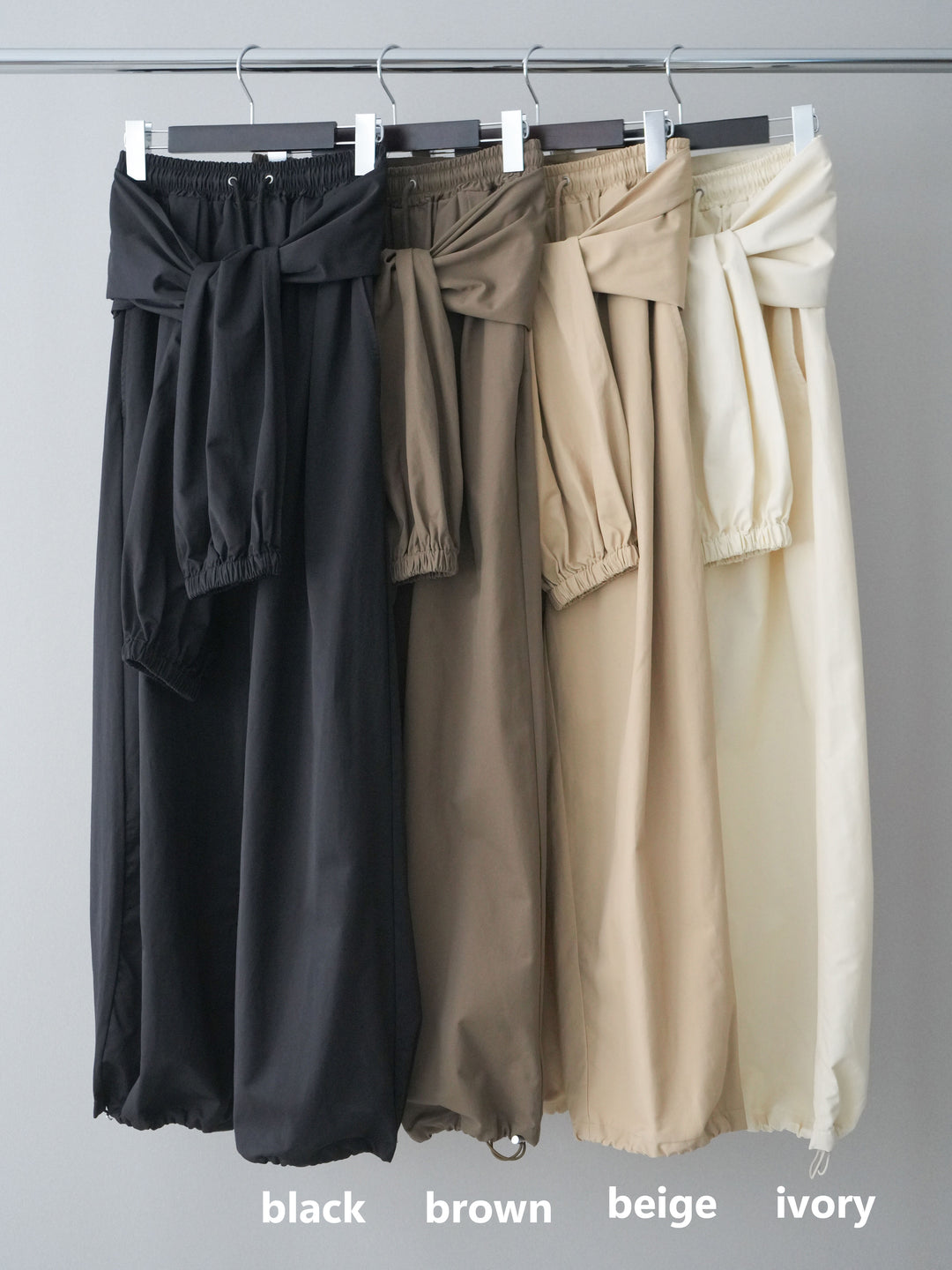 [SET]ダブル襟ポロリブニットトップス+ウエスト巻きデザインドロストコットンナイロンパンツ(2set)