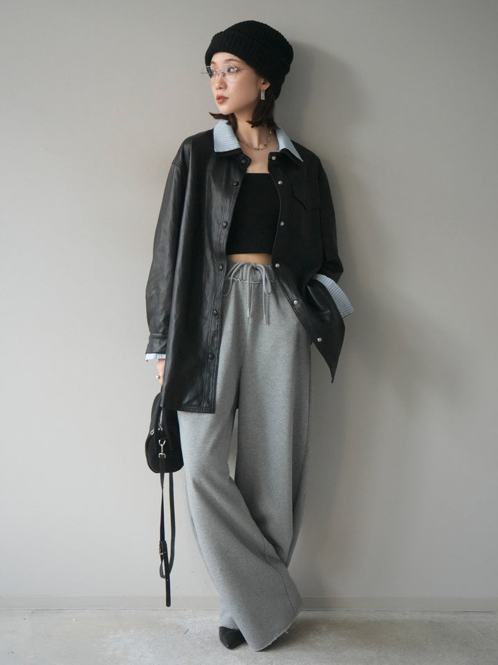 [予約]シャツレイヤードデザインレザージャケット/black