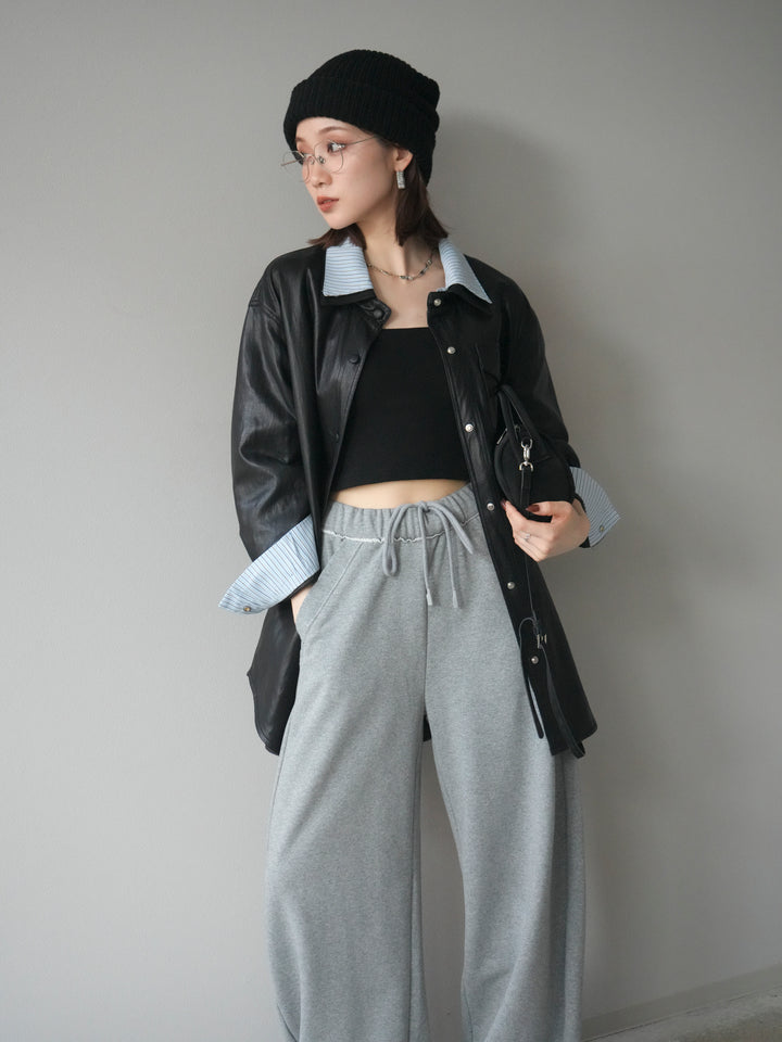 [予約]シャツレイヤードデザインレザージャケット/black