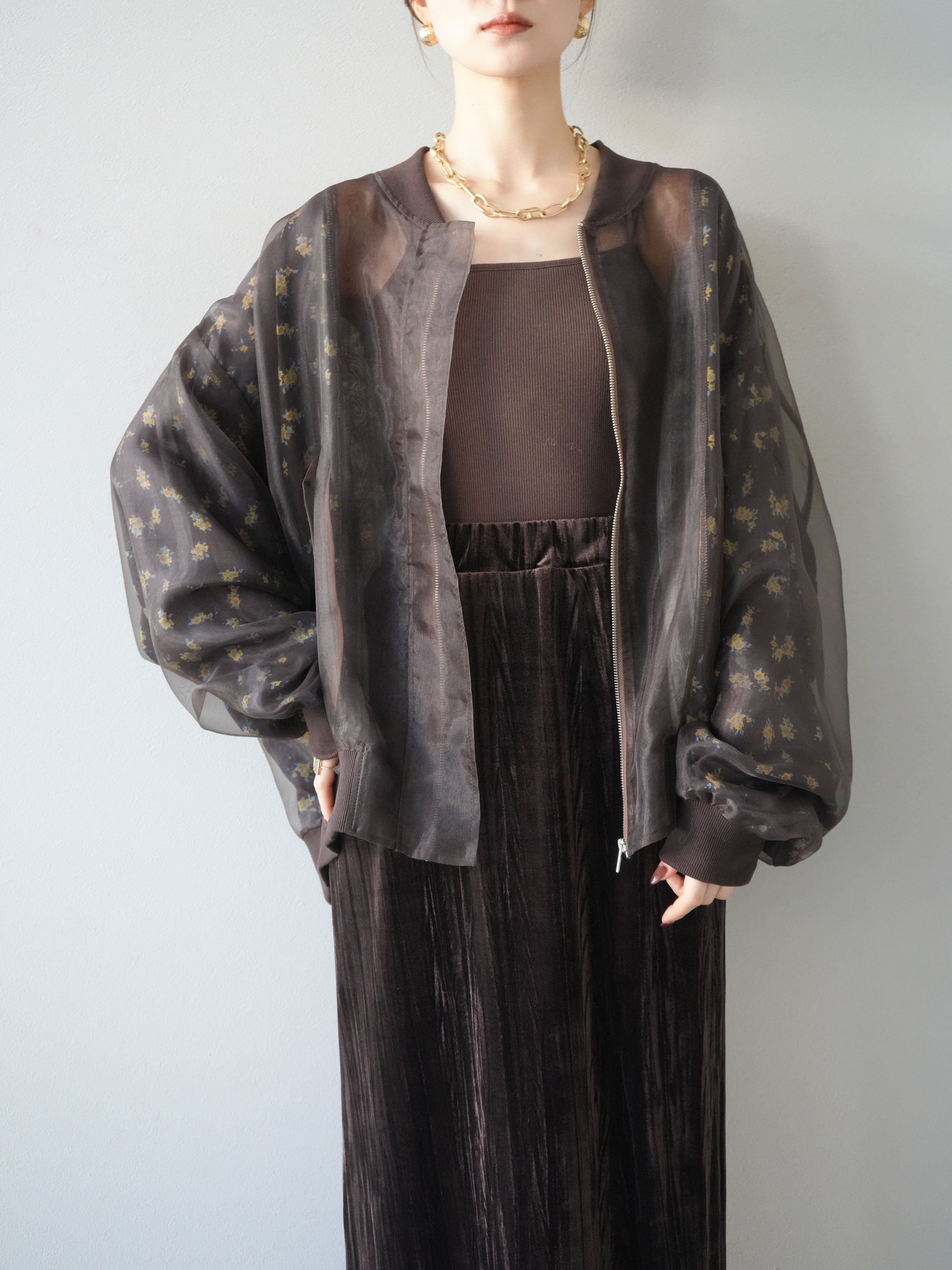 予約]フラワーチュールドッキングブルゾン/ブラウン – Lumier