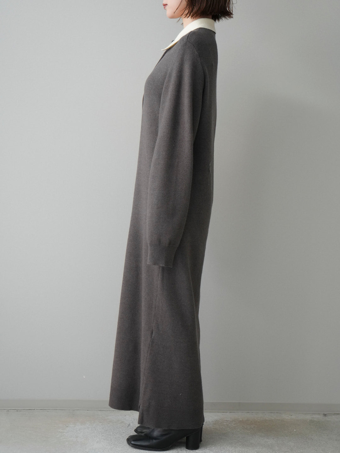 [予約]配色ポロニットワンピース/charcoal