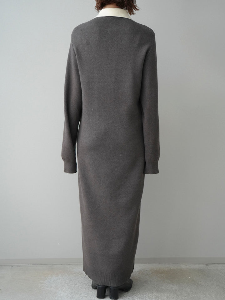 [予約]配色ポロニットワンピース/charcoal